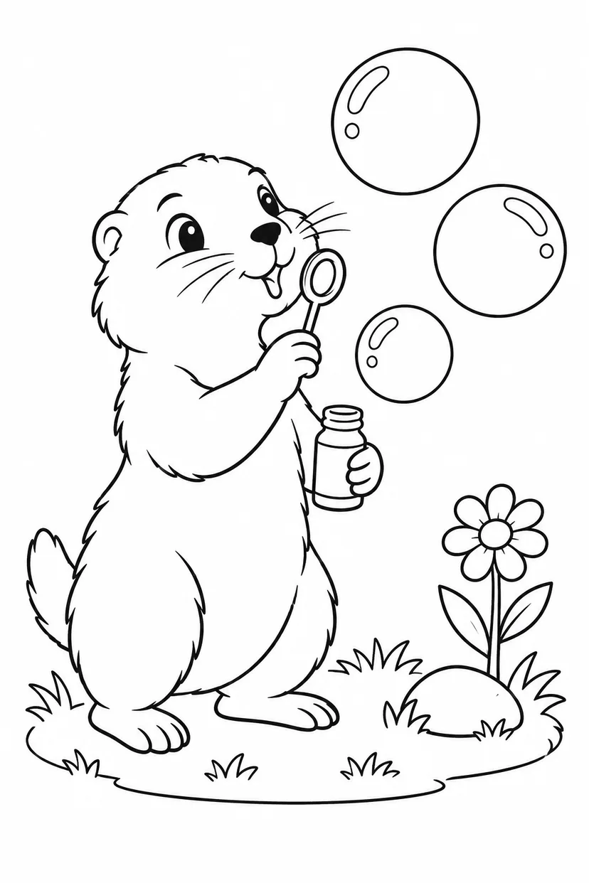 プレーリードッグのシャボン玉あそびの塗り絵