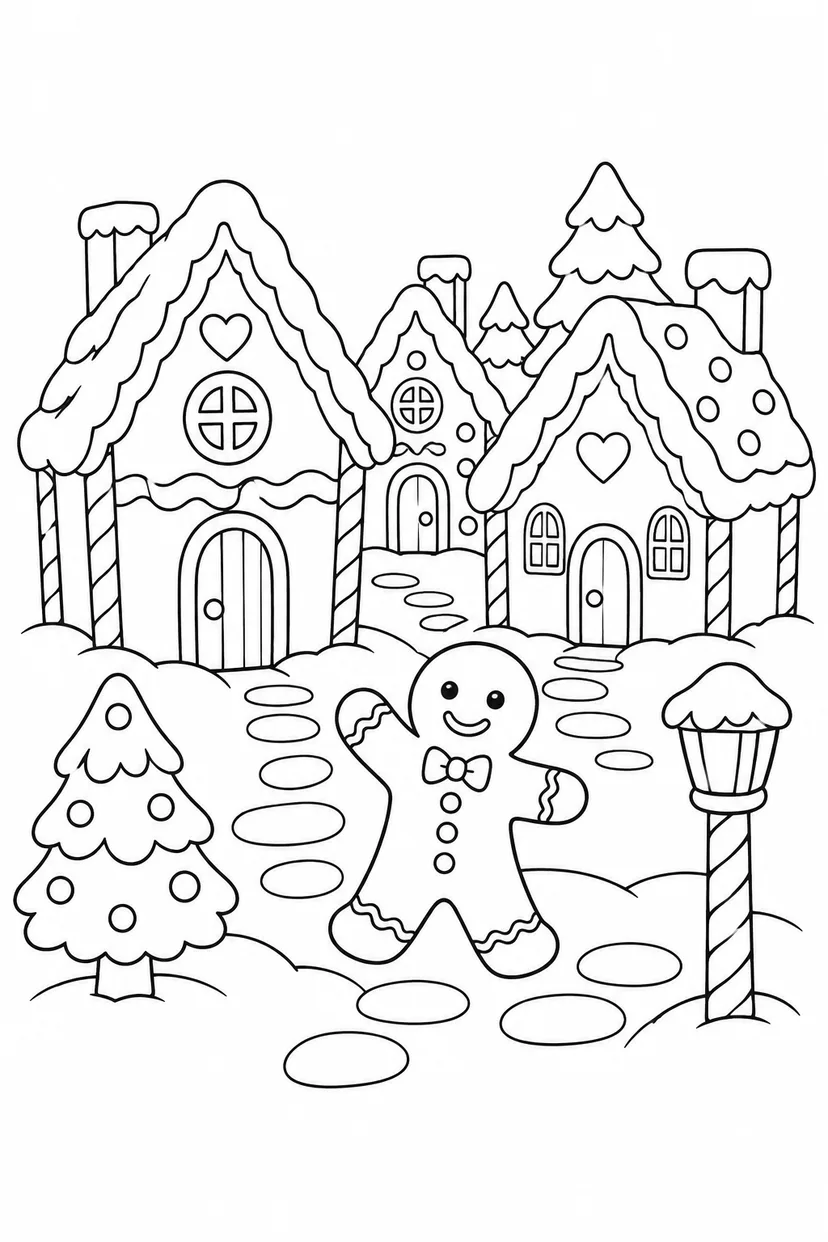 ジンジャーブレッドの小さな街の塗り絵