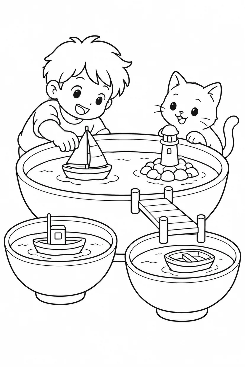 お茶碗の小さな港の塗り絵