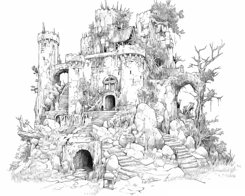 Desenho de Castelo Antigo Místico para colorir