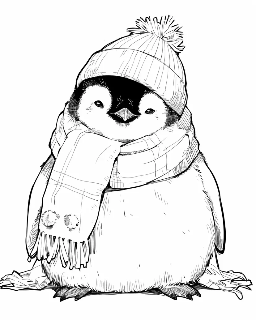 冬のペンギンの塗り絵