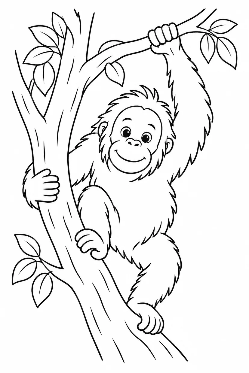 オランウータンの木登りの塗り絵