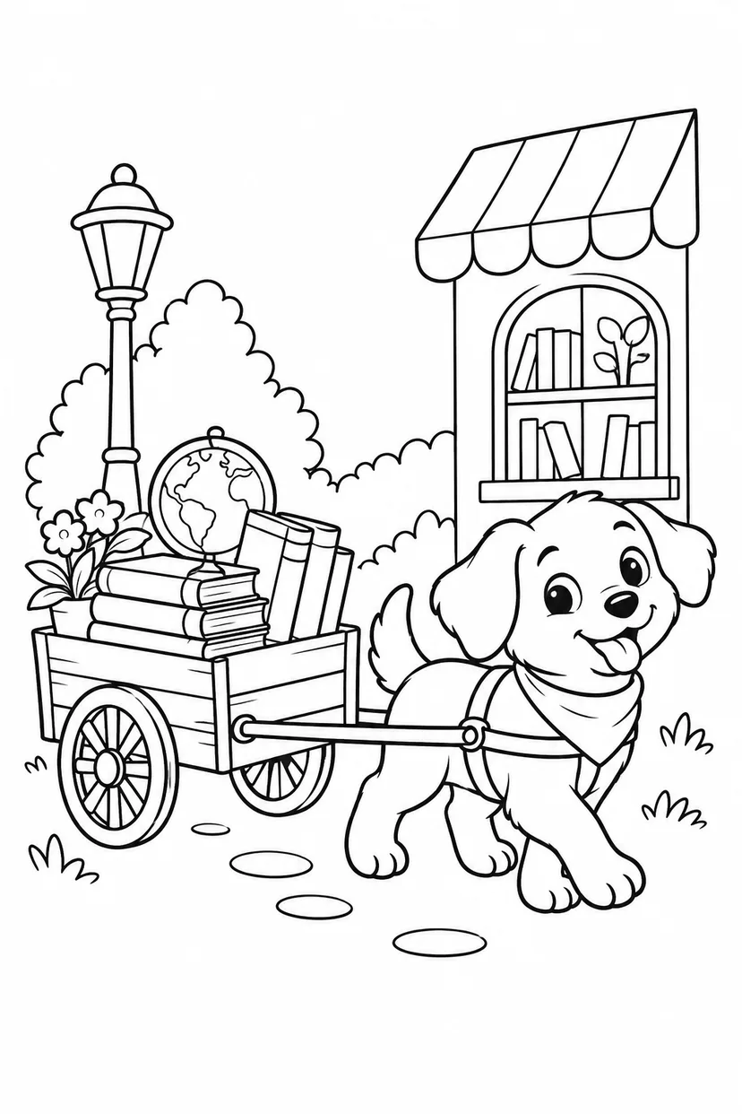こいぬの本屋さんの配達の塗り絵