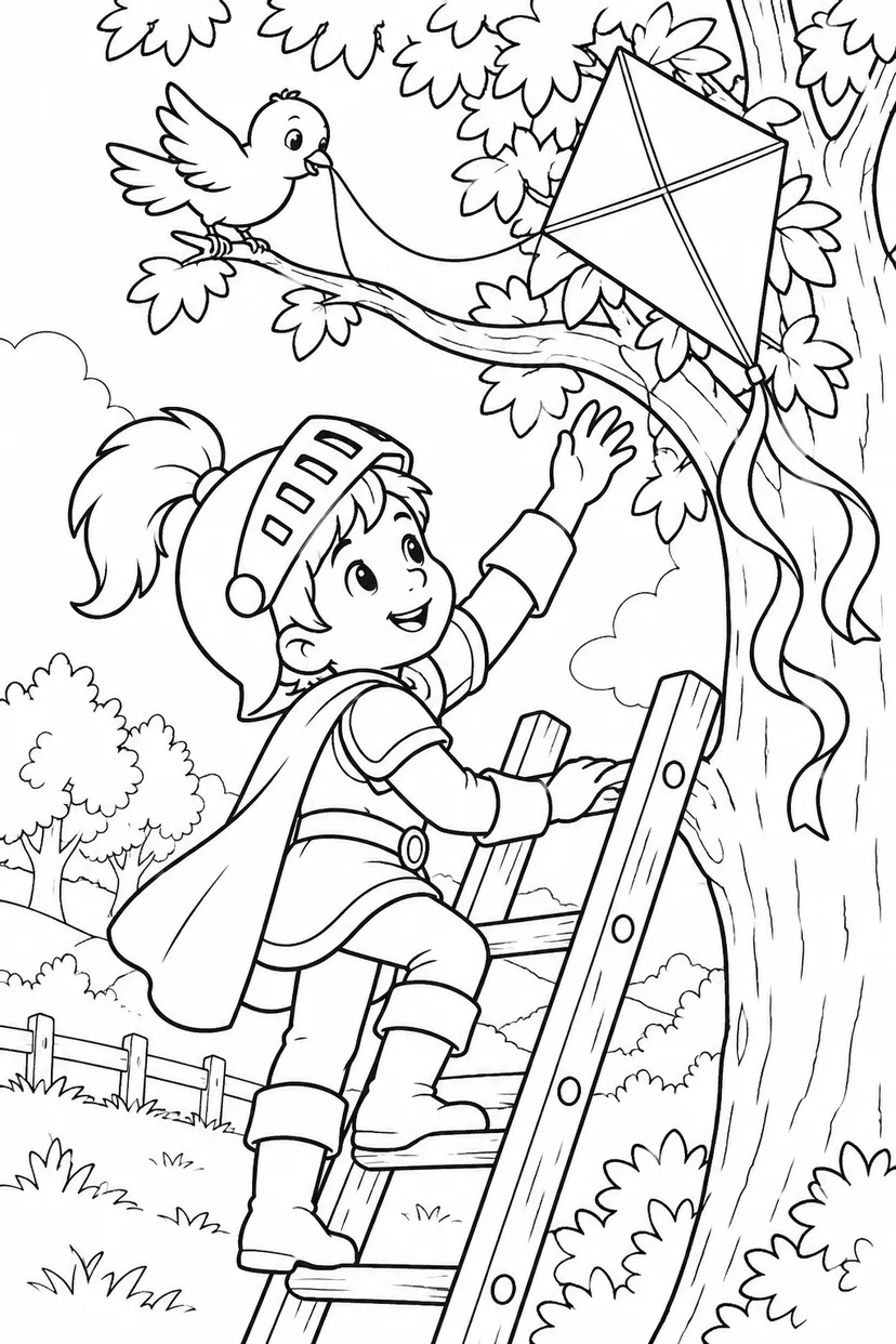 凧を助ける小さな騎士の塗り絵