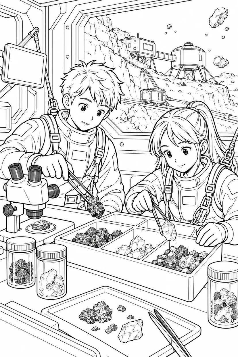 小惑星の岩山基地：試料を分ける研究室の塗り絵