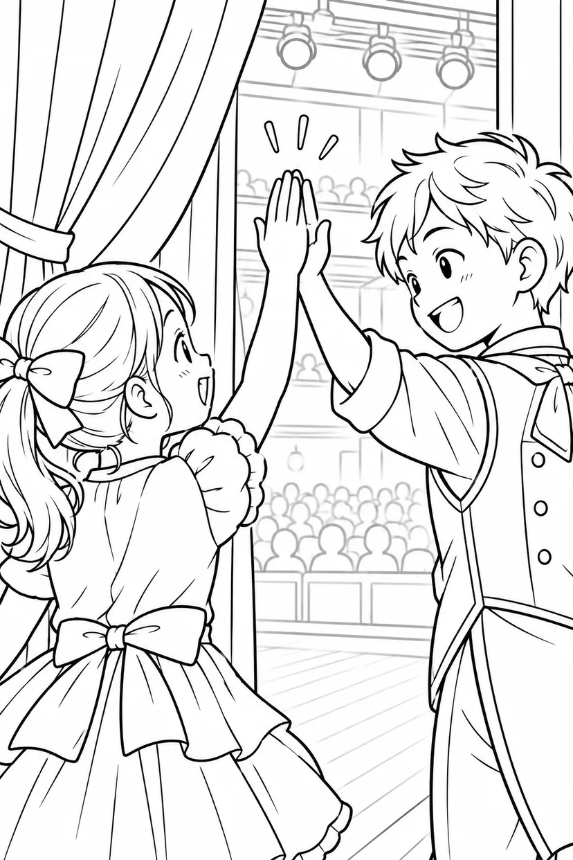 舞台袖のハイタッチの塗り絵