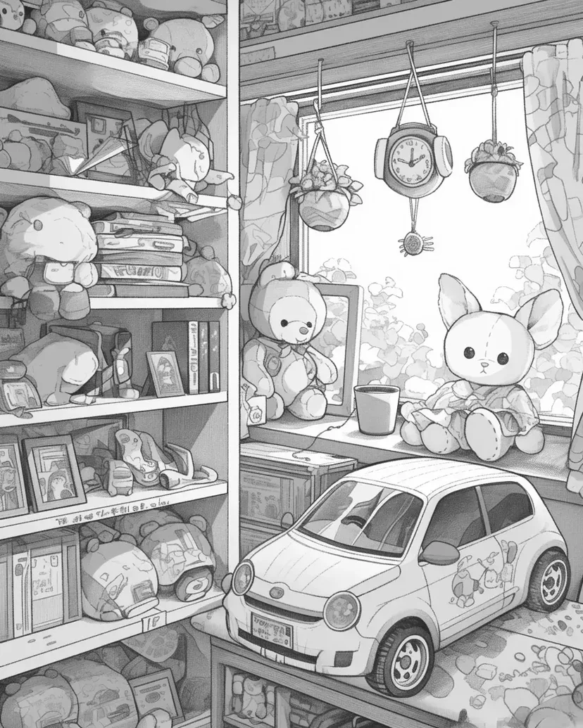 Desenho de Quarto de Pelúcias para colorir