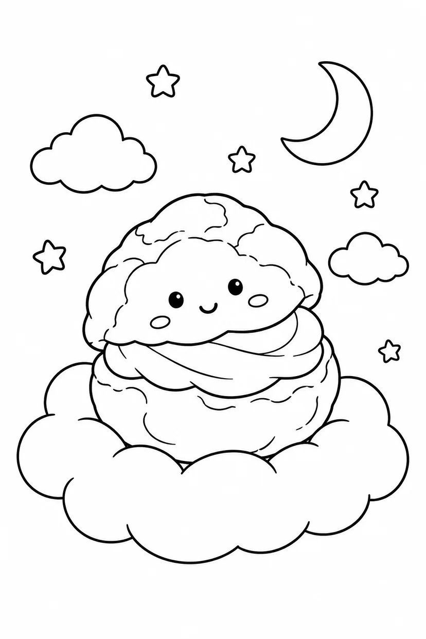 シュークリームのふわふわ雲の塗り絵