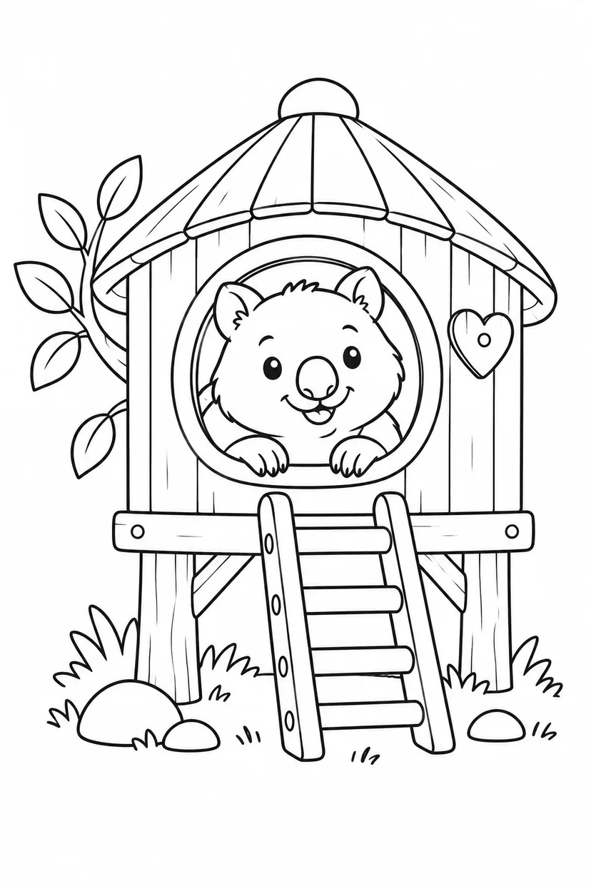 ウォンバットの木のおうちの塗り絵