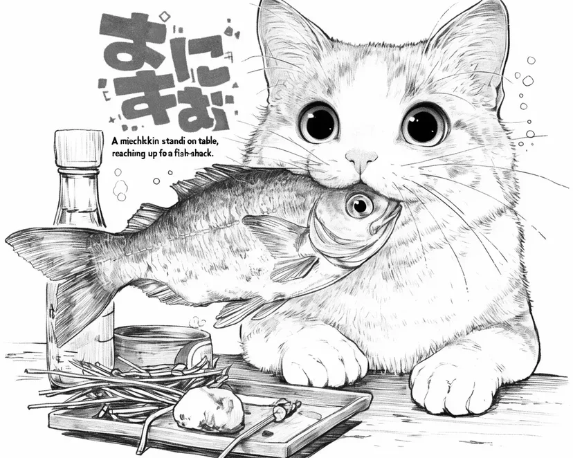 Dibujo de Gato con un Pez para colorear