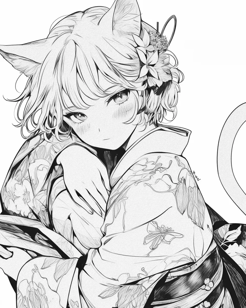 Dibujo de Chica con Orejas de Gato para colorear