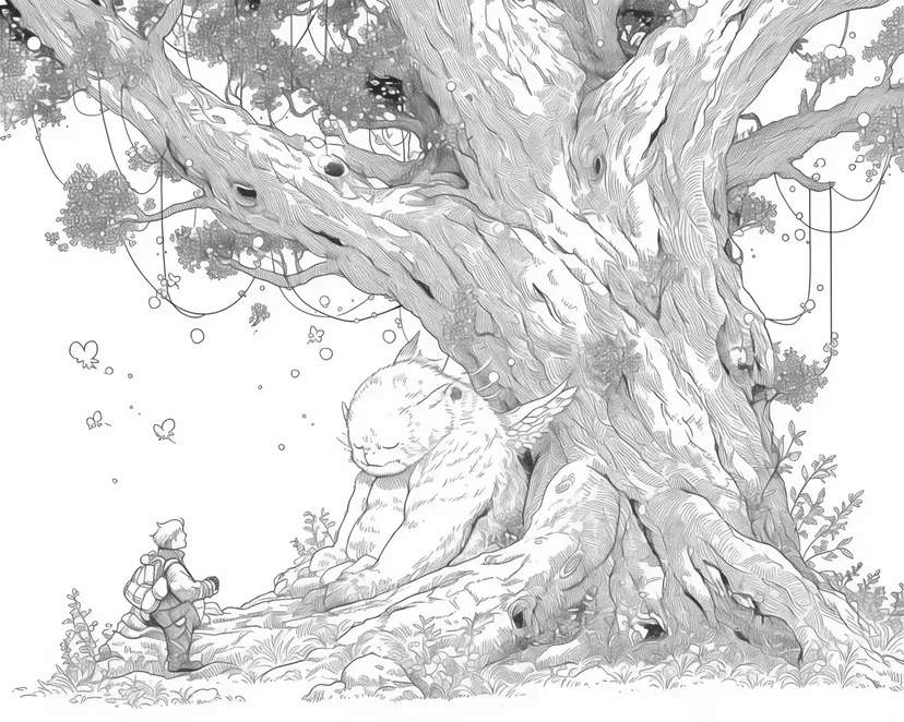 Coloriage Gentil Géant Sous l'Arbre