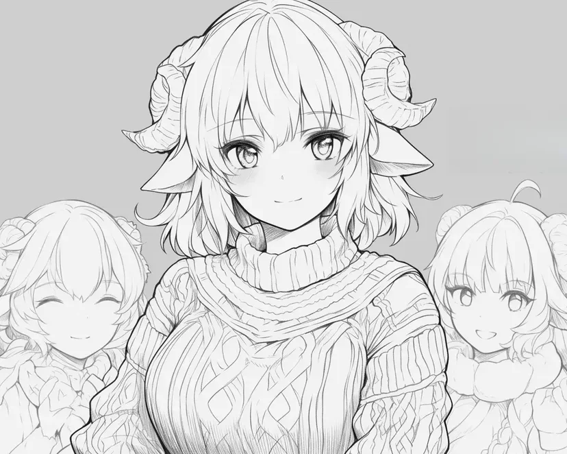 やさしい羊の少女の塗り絵