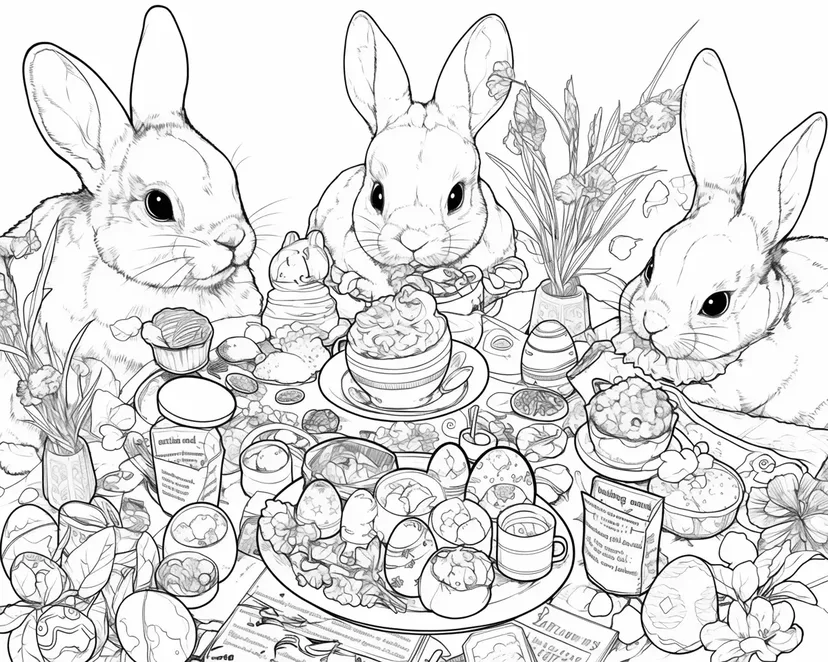 Desenho de Festa do Chá dos Coelhinhos para colorir