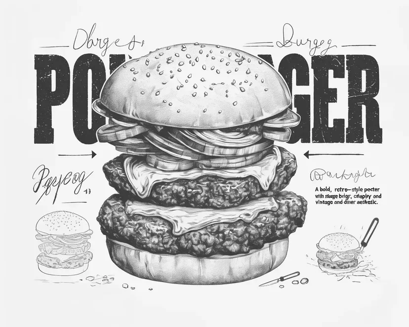 Dibujo de Hamburguesa de Estilo Retro para colorear