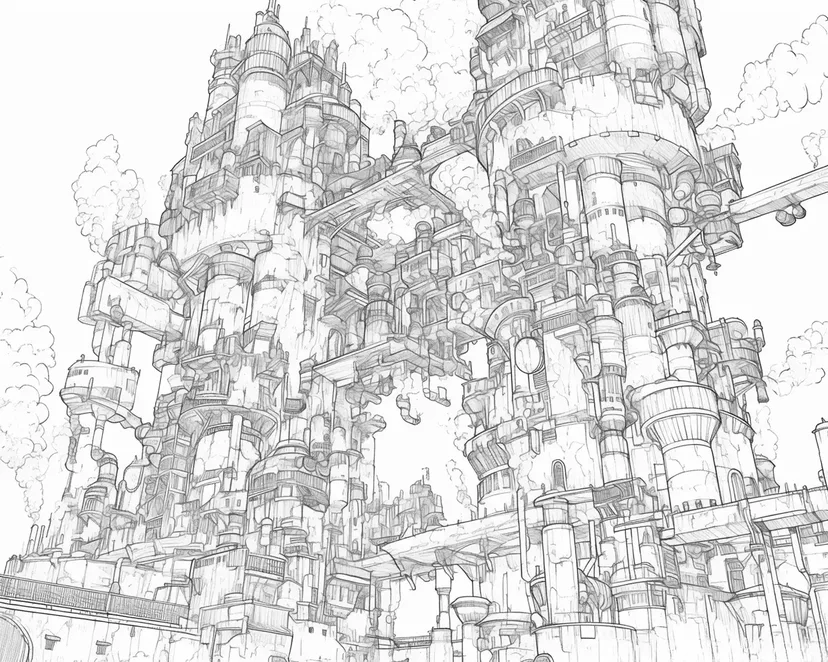 スチームシティの巨大機械の塗り絵