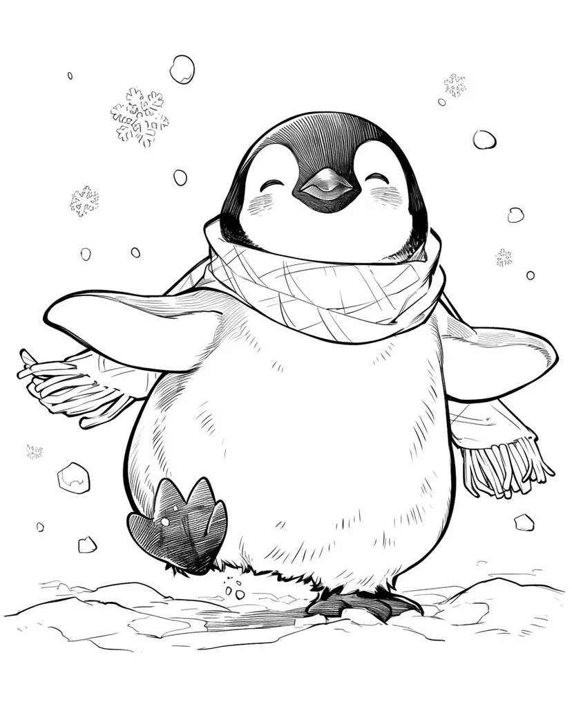 雪の中のペンギンの塗り絵