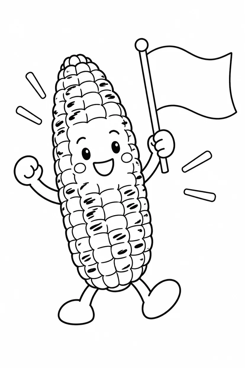 焼きとうもろこしの旗ふりの塗り絵