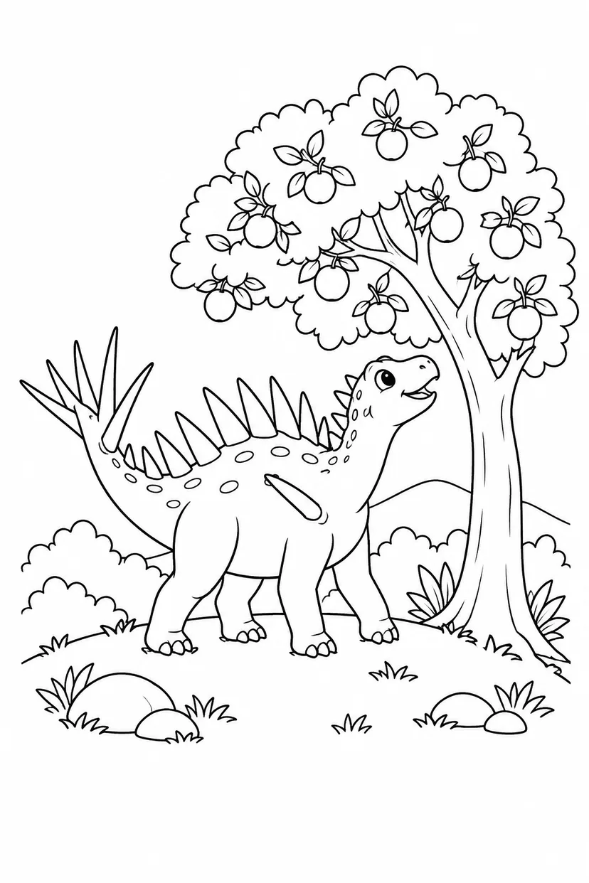 ケントロサウルスと木の実の丘の塗り絵