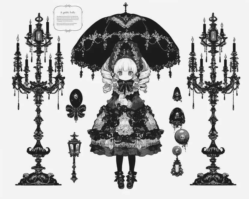 ゴシックドールと黒の傘の塗り絵