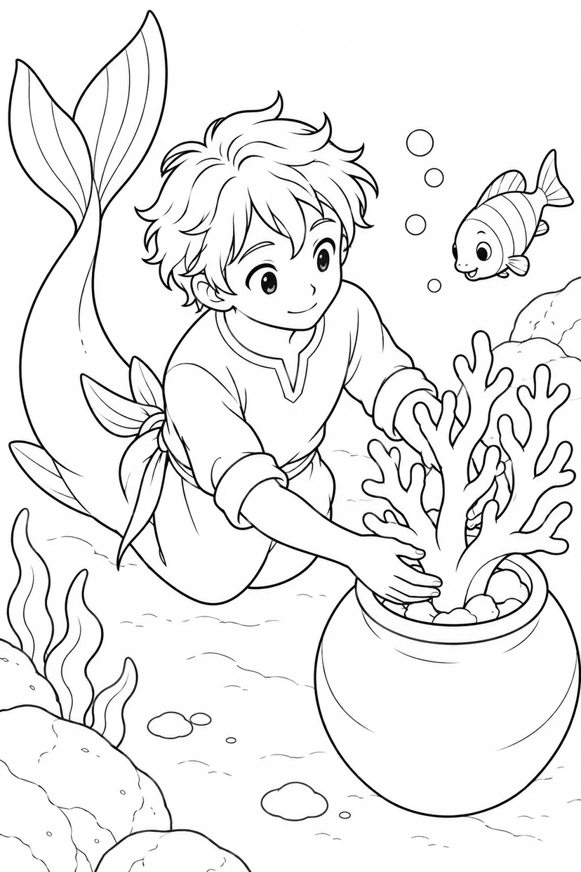 サンゴを育てる海の王子の塗り絵