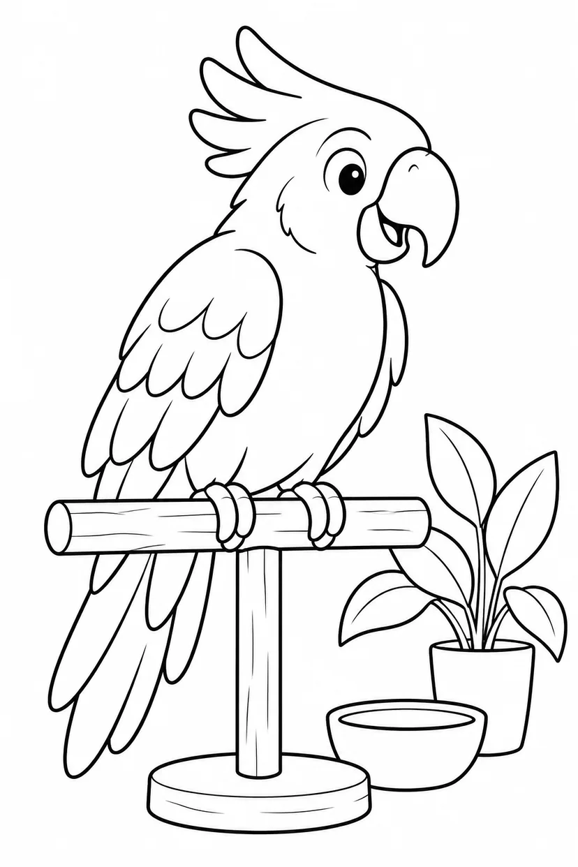 オウムと止まり木の塗り絵