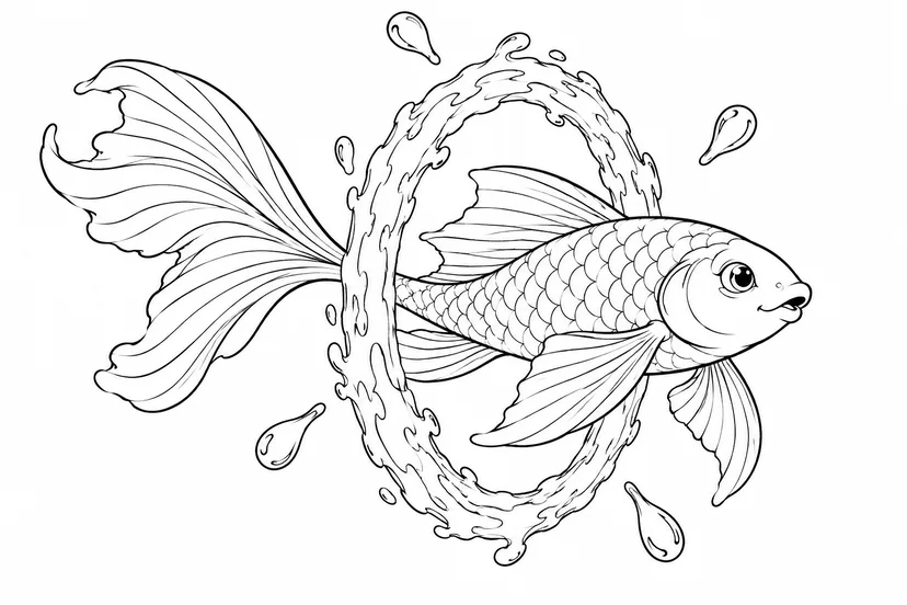 水のリングを飛ぶ魚の塗り絵