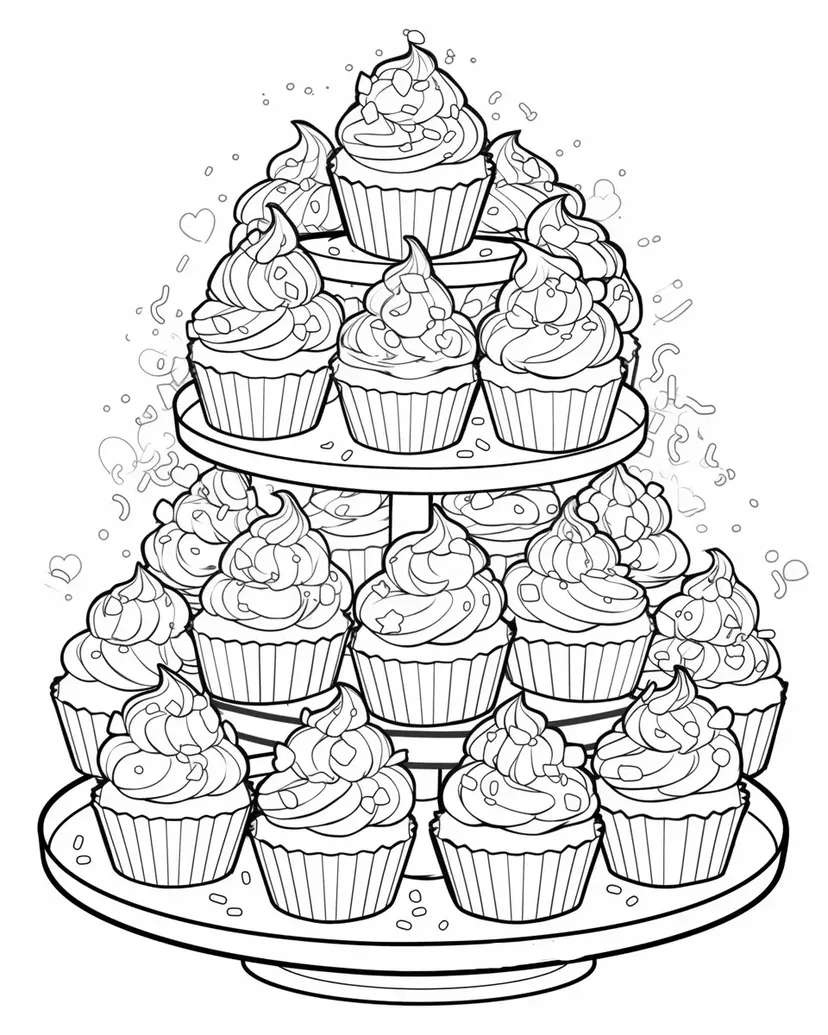 Desenho de Torre de Cupcakes para colorir