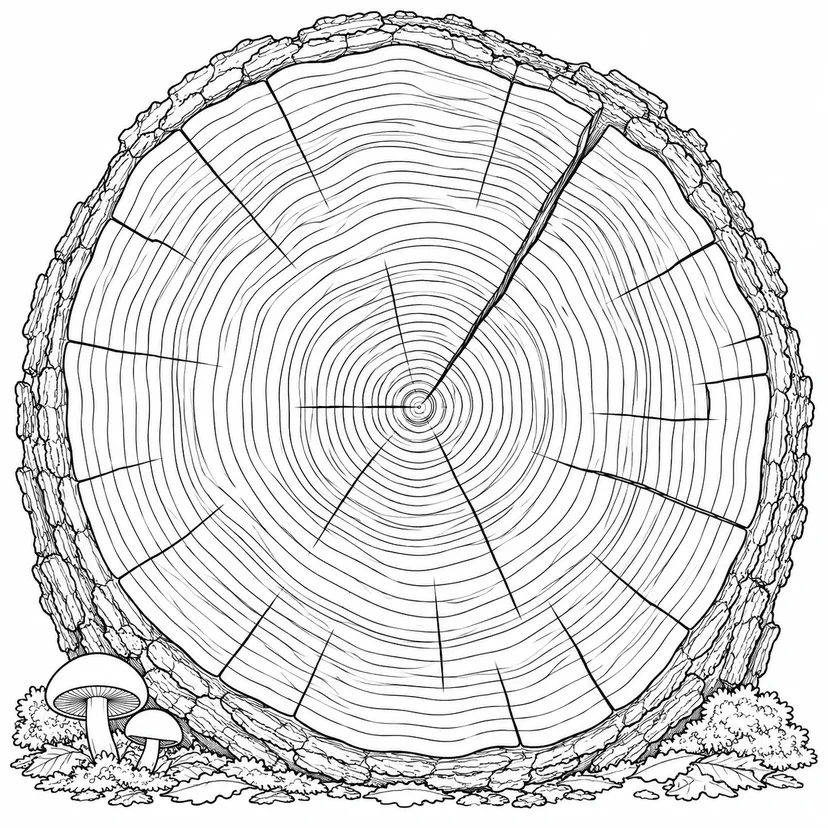 Dibujo de Anillos de un tronco en el bosque para colorear