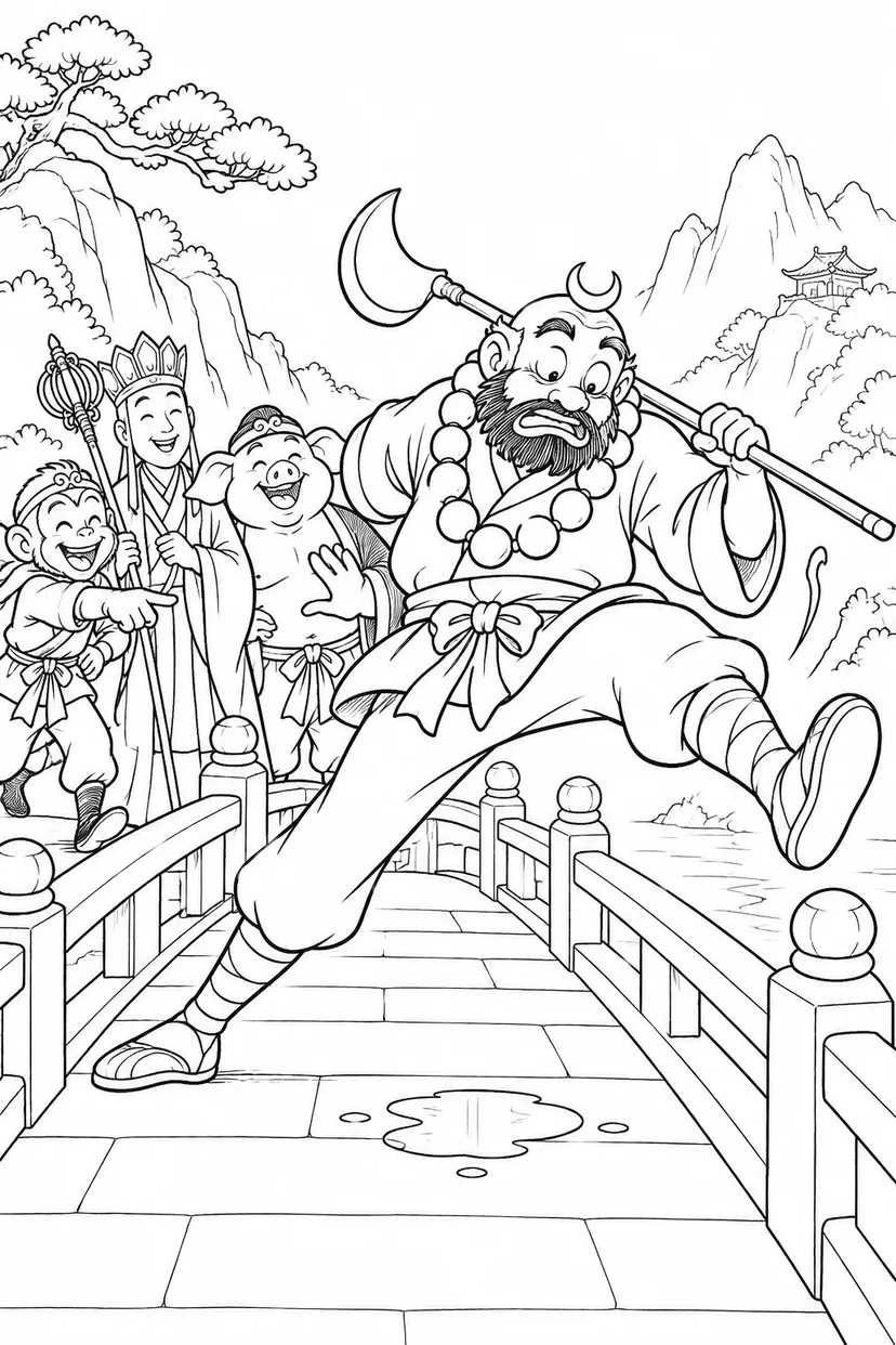 どたばた西遊記：悟浄と石橋の塗り絵