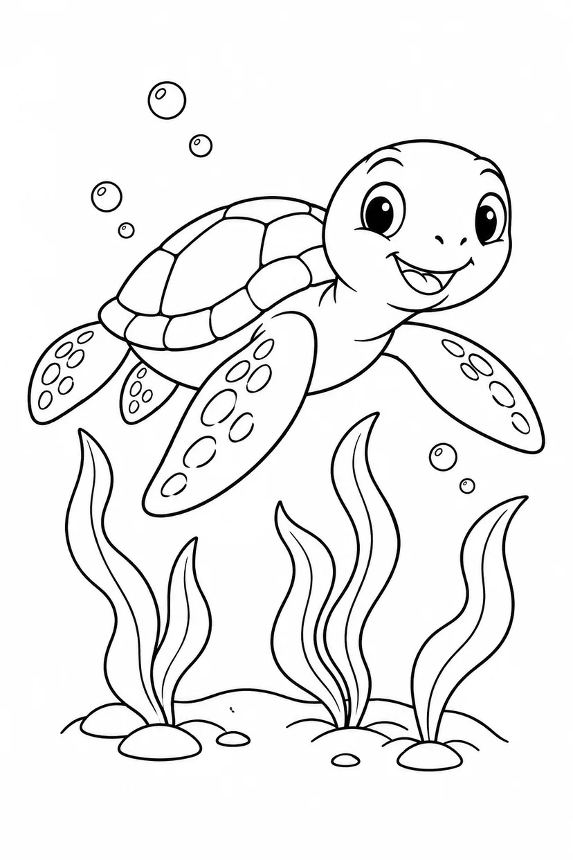 ウミガメと海草の森の塗り絵