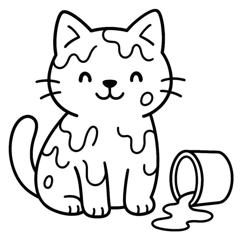 Dibujo de Gatito Cubierto de Pintura para colorear