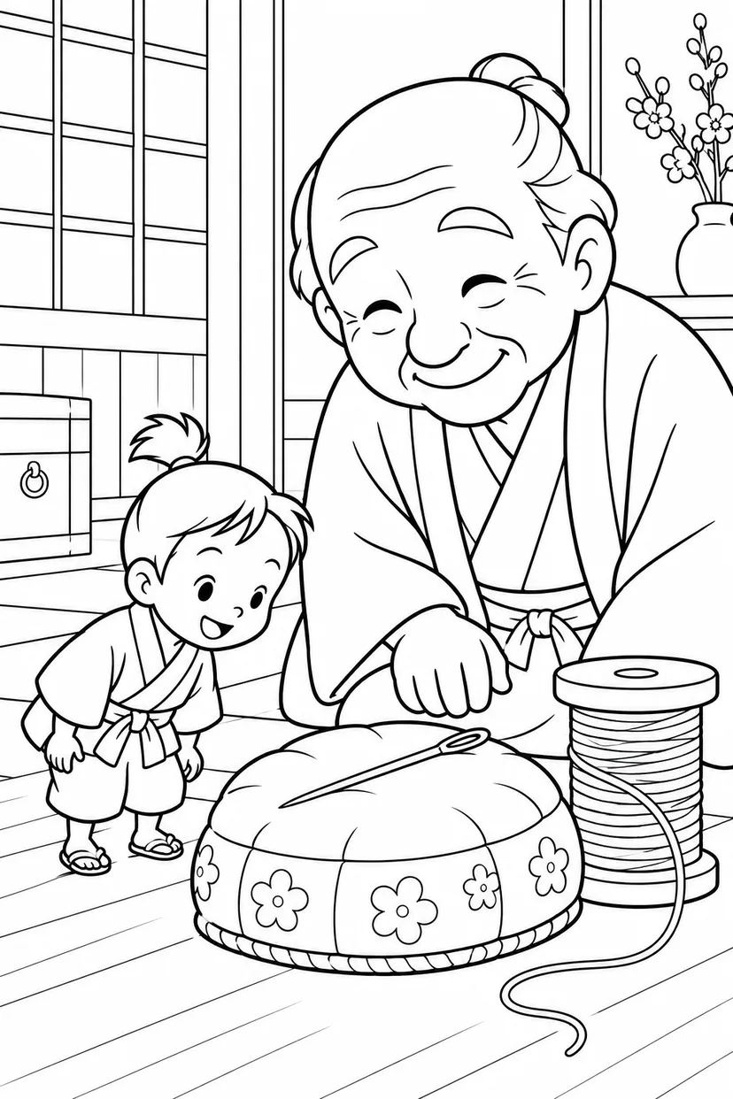 一寸法師・おじいさんと針のたしかめの塗り絵