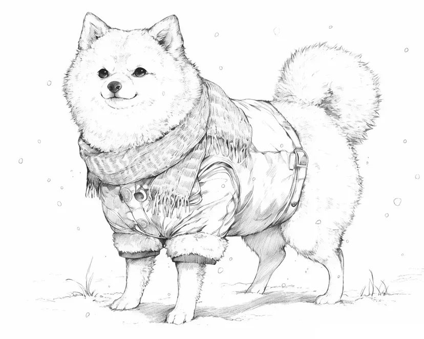 冬のふわふわ柴犬の塗り絵