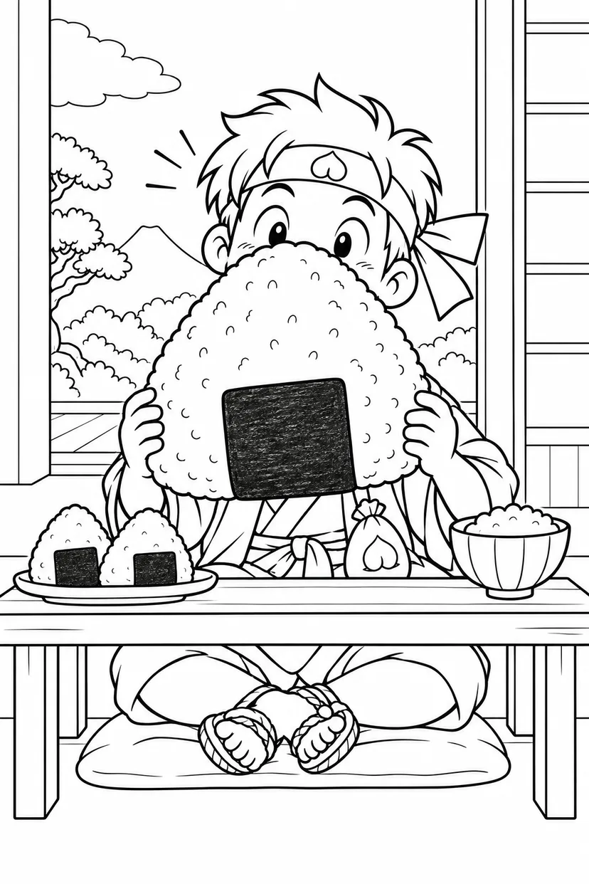 ギャグ桃太郎：桃太郎のおにぎりごはんの塗り絵