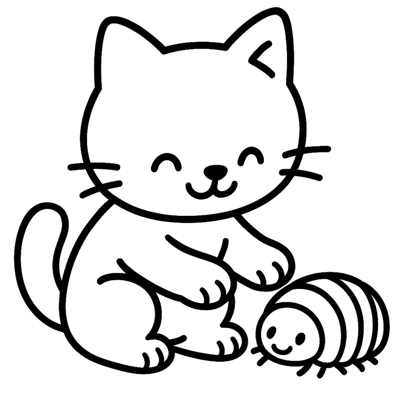 Dibujo de Gato y el Amigo Bicho Bola para colorear