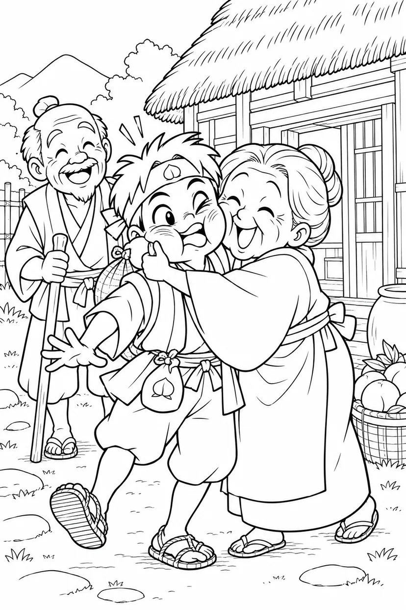 ギャグ桃太郎：桃太郎のただいまの塗り絵