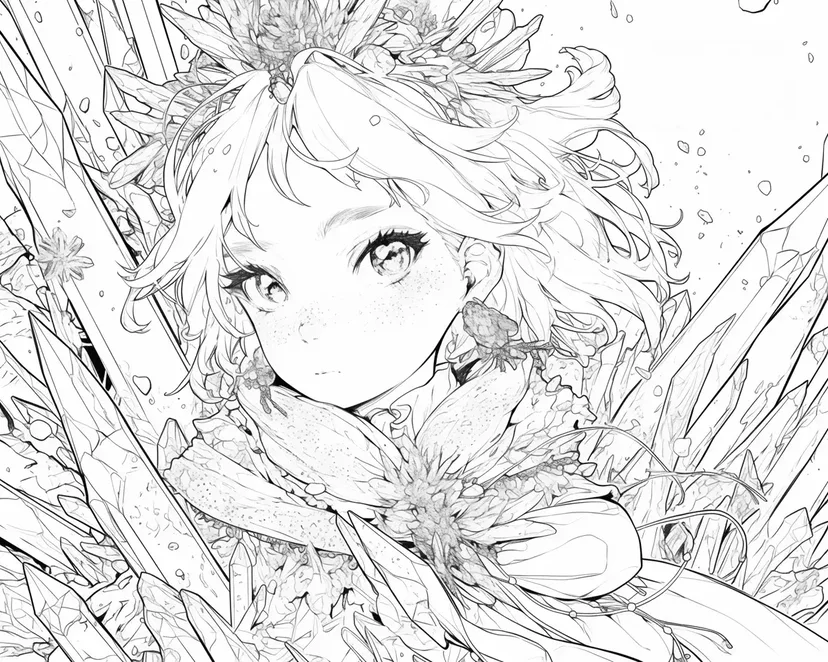 花中的女孩涂色页