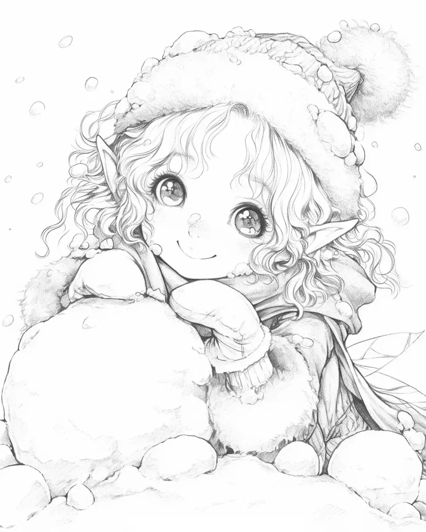 雪の妖精の笑顔の塗り絵