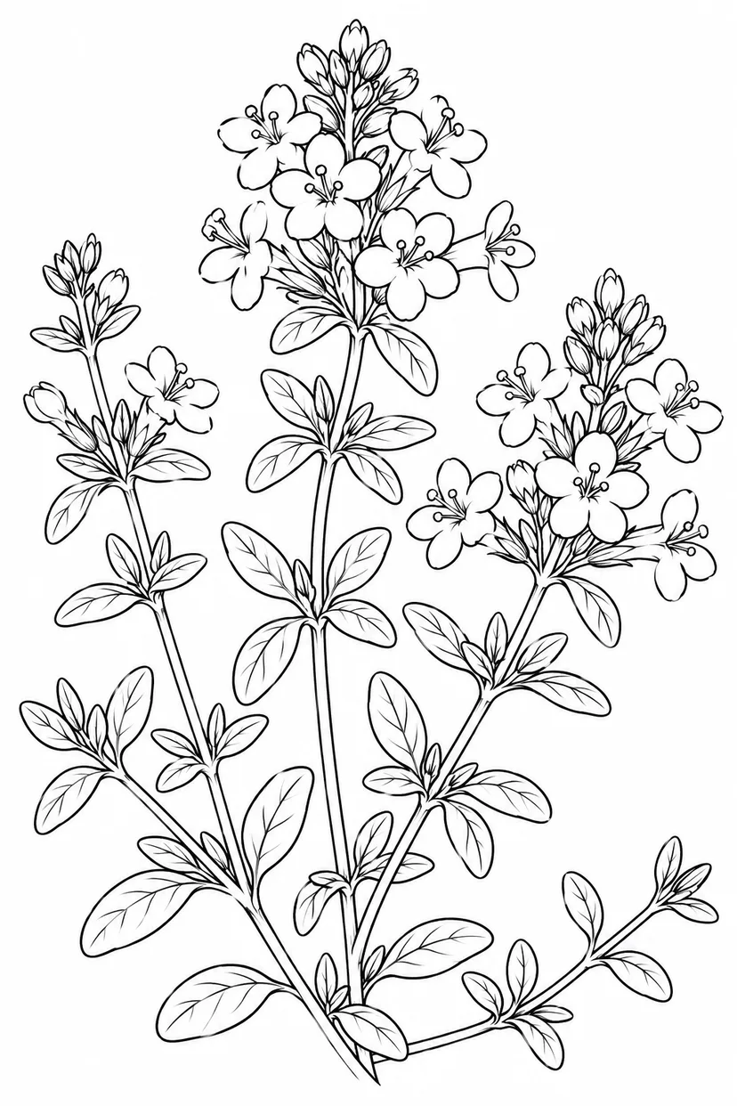 観察スケッチ：タイムの小さな花の塗り絵