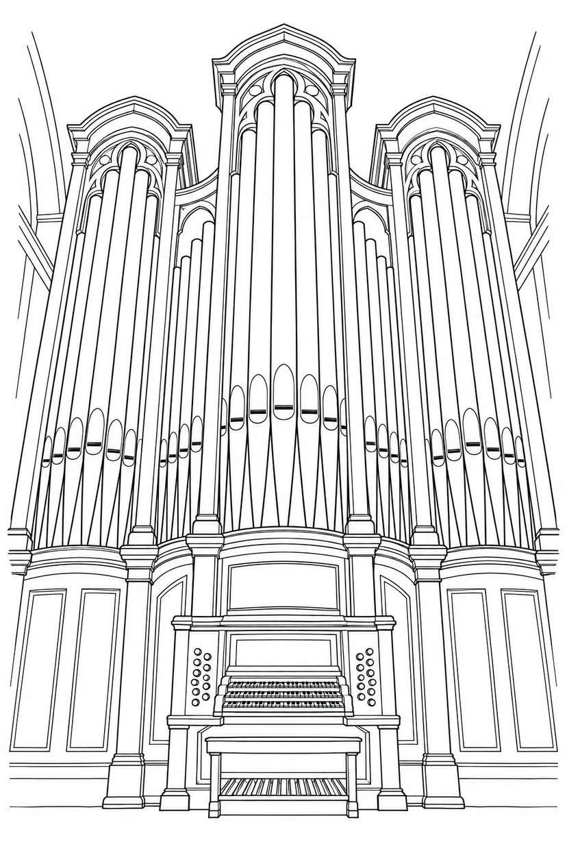 パイプオルガンを見上げるの塗り絵