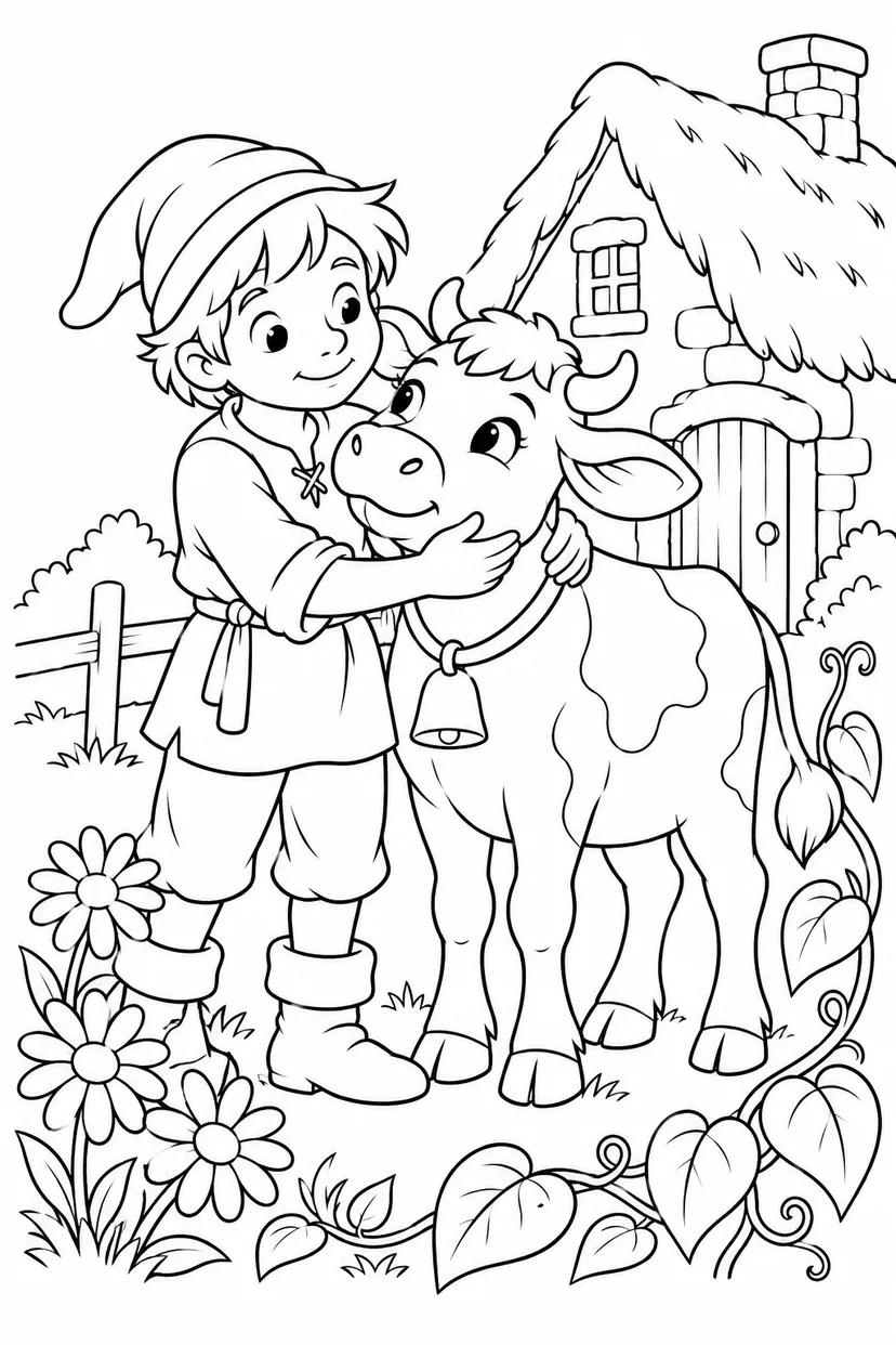 Jack and the Beanstalk・Heartwarming — A morning with the cow coloring page