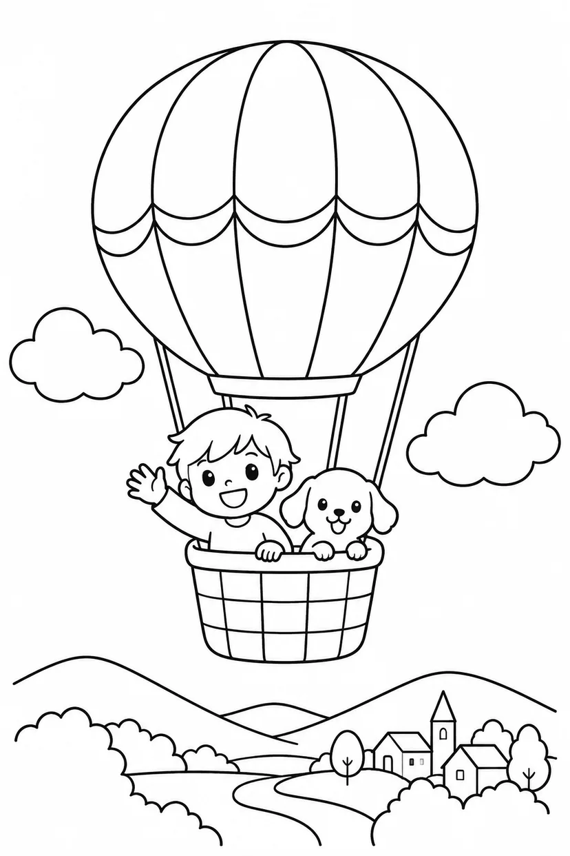 熱気球とお空の塗り絵