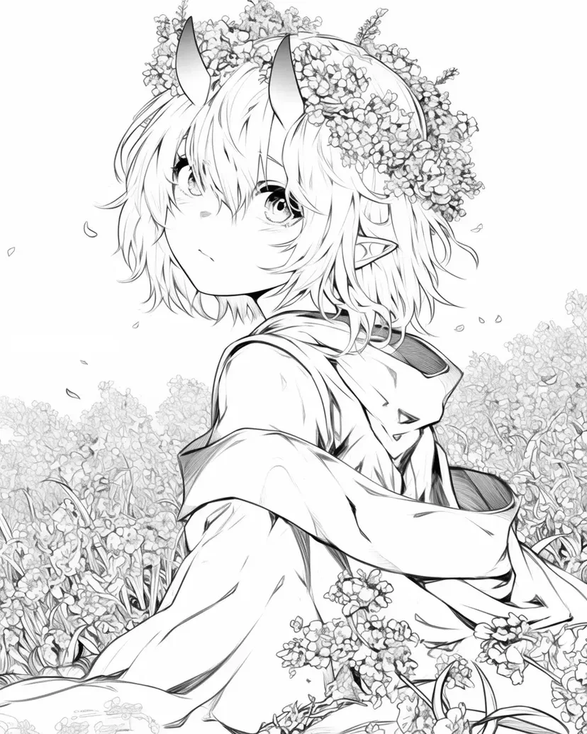 Desenho de Fada com Coroa de Flores para colorir