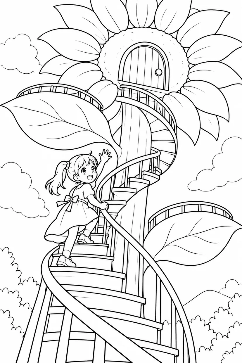 ひまわりの塔の階段の塗り絵