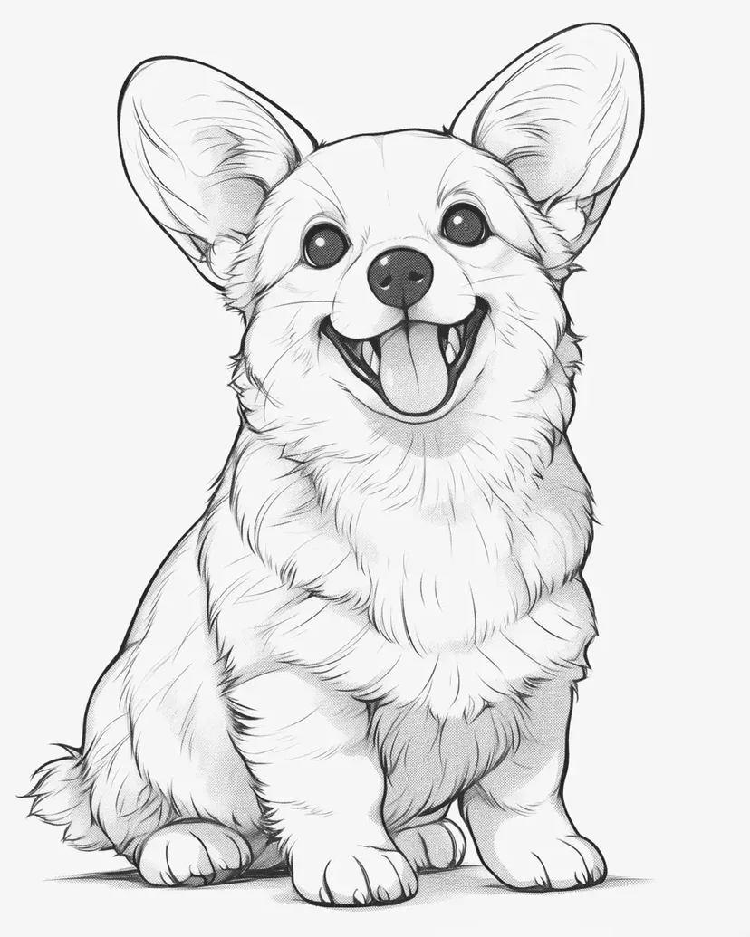 笑顔のコーギーの塗り絵