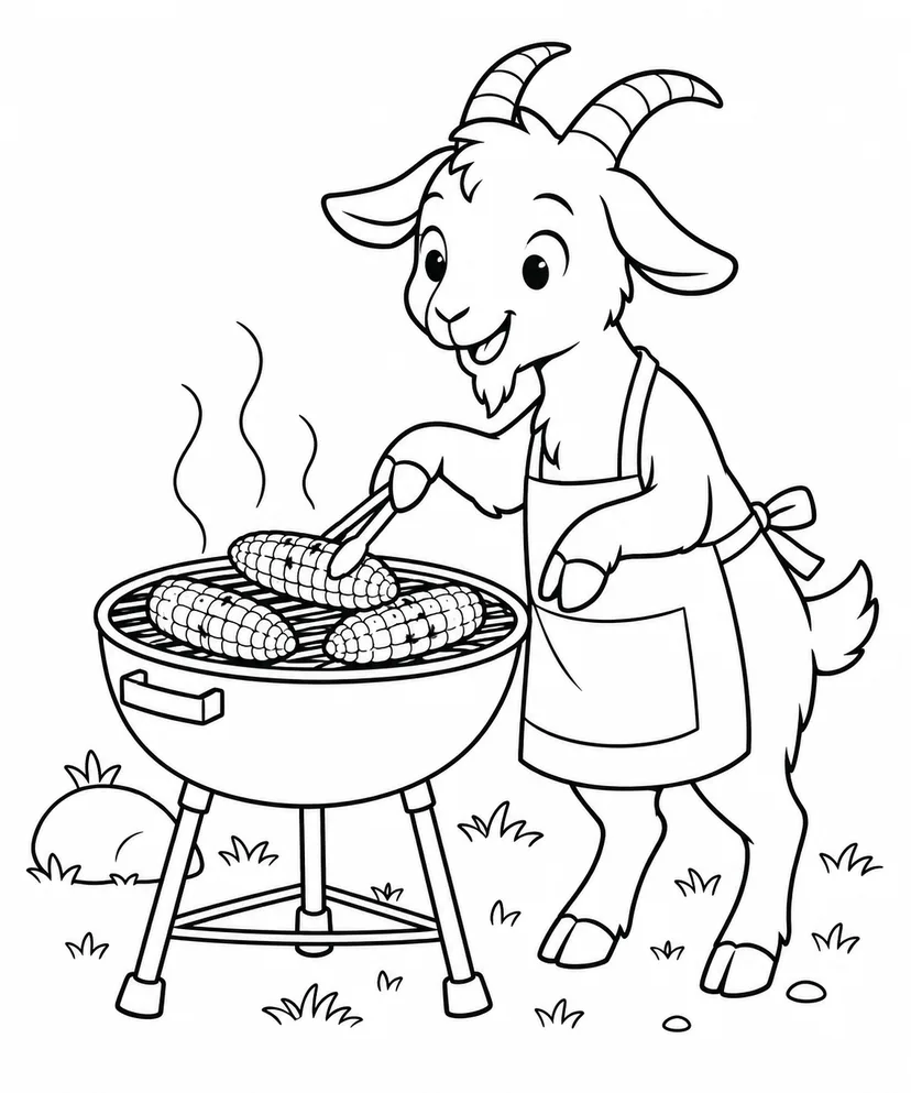 とうもろこしを焼くヤギの塗り絵