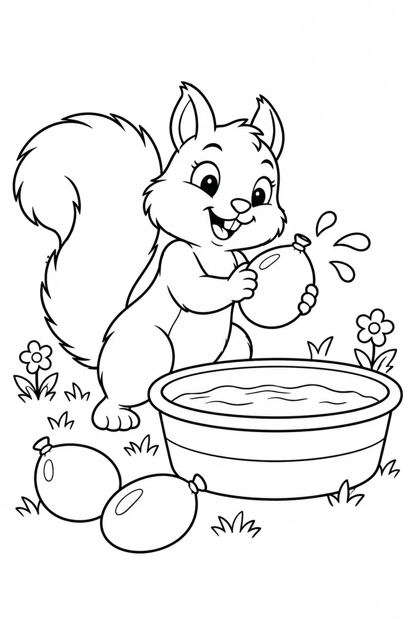 りすの水ふうせんの塗り絵