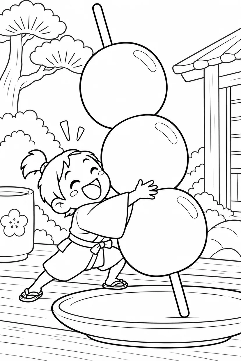 一寸法師・だんご一本をひとりじめの塗り絵
