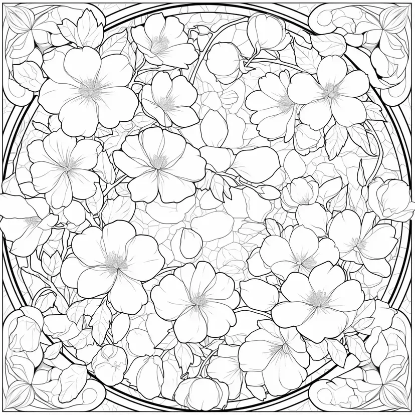 華やかな花の模様の塗り絵
